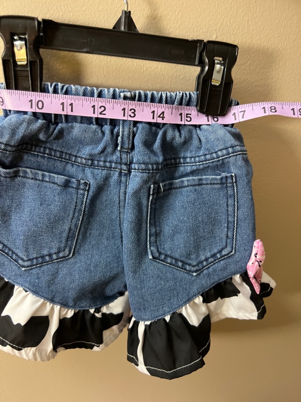 Pink Cowprint Ruffle Kids Matching Set - Top & Denim Shorts - Picture 8 of 9